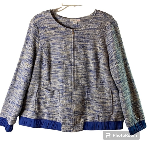 Isaac Mizrahi Live! Womens Size XL Cardigan Blue & White Full Zip Sweater - Picture 1 of 15